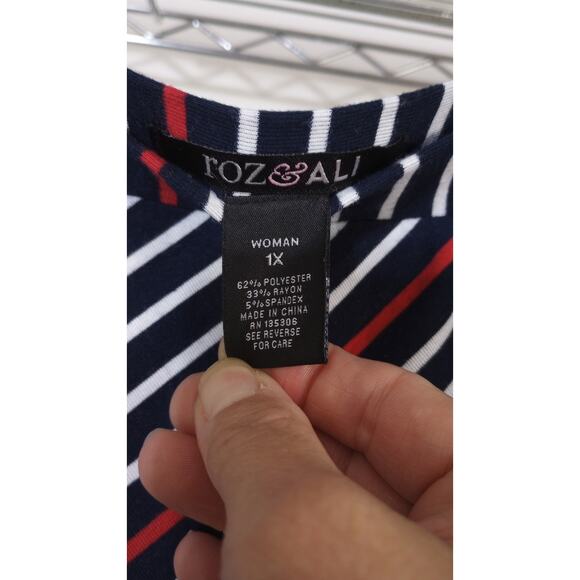 roz & ali Navy, White, Red Striped Maxi Skirt 1X - Picture 2 of 5